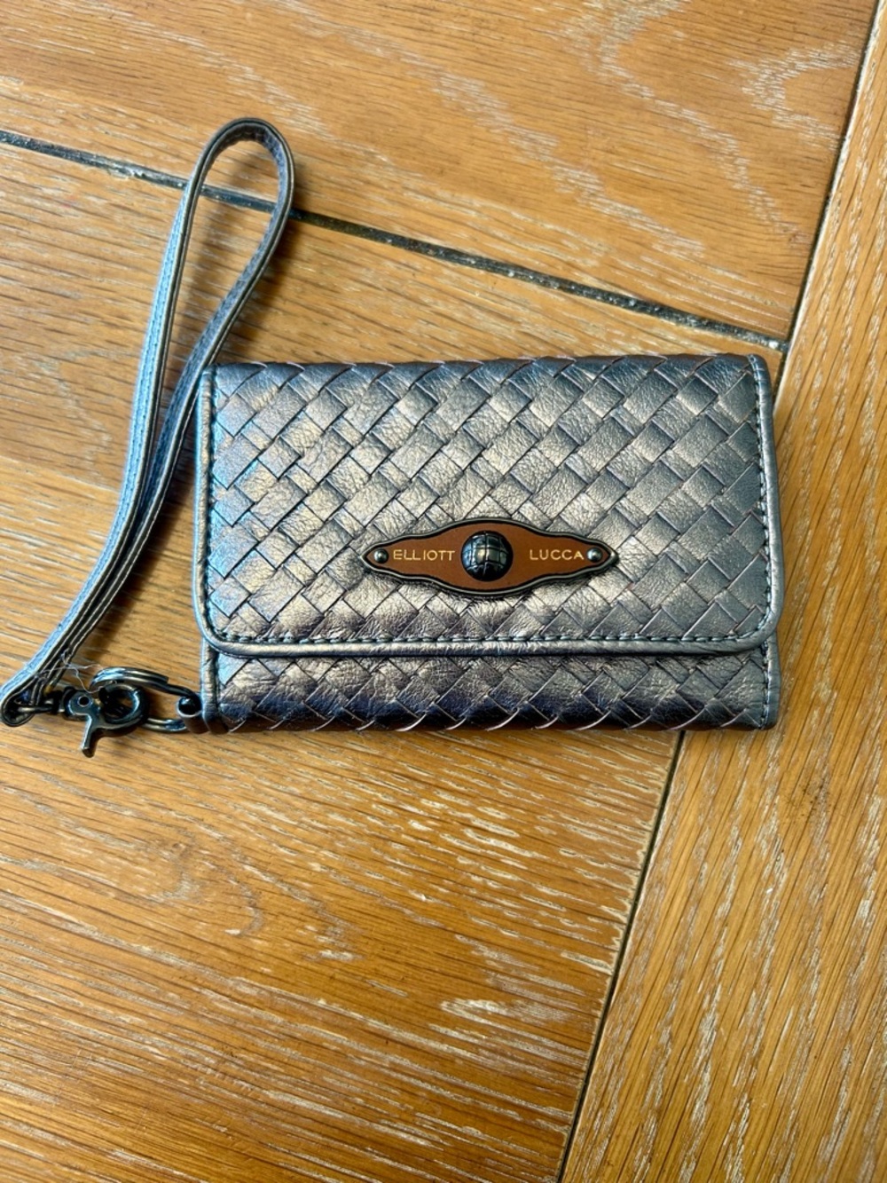 Elliot Lucca Metallic Woven Leather Small Wristlet Wallet